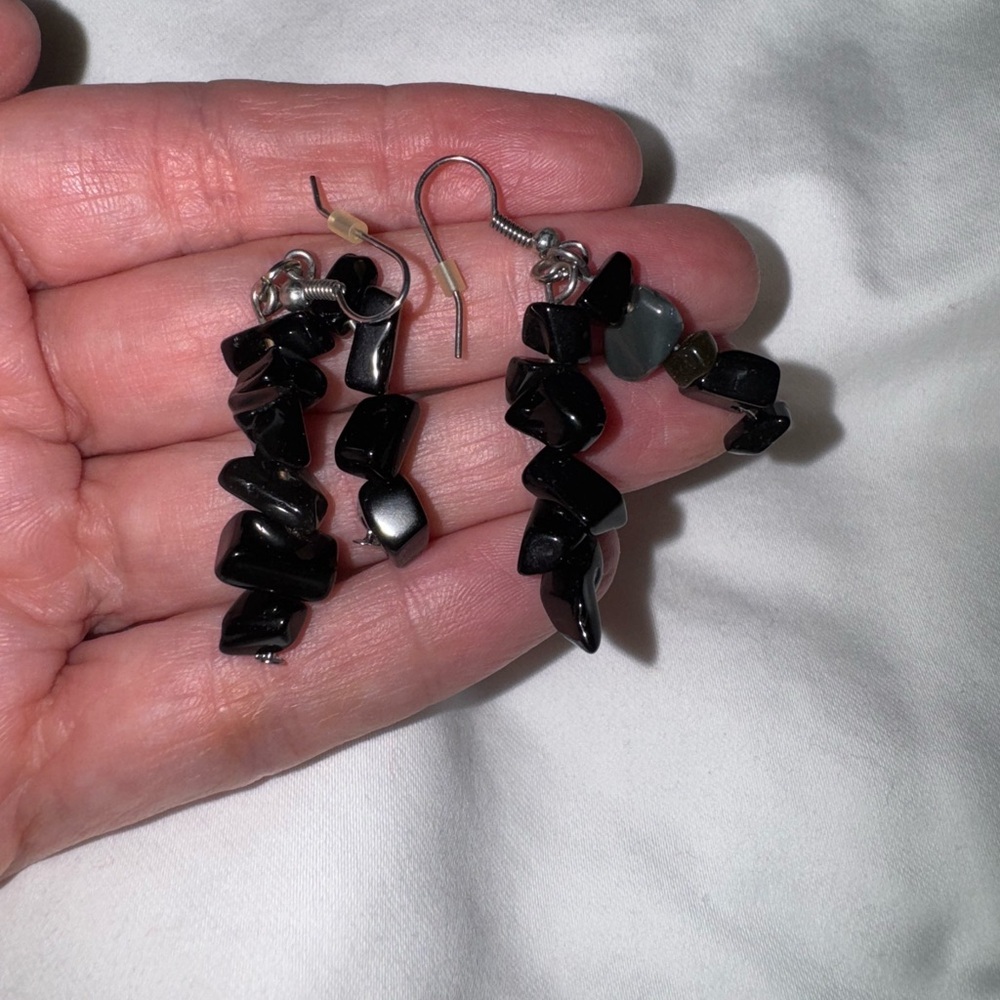 Black Beaded Dangle Earrings – Elegant Lightweight Statement Jewelry